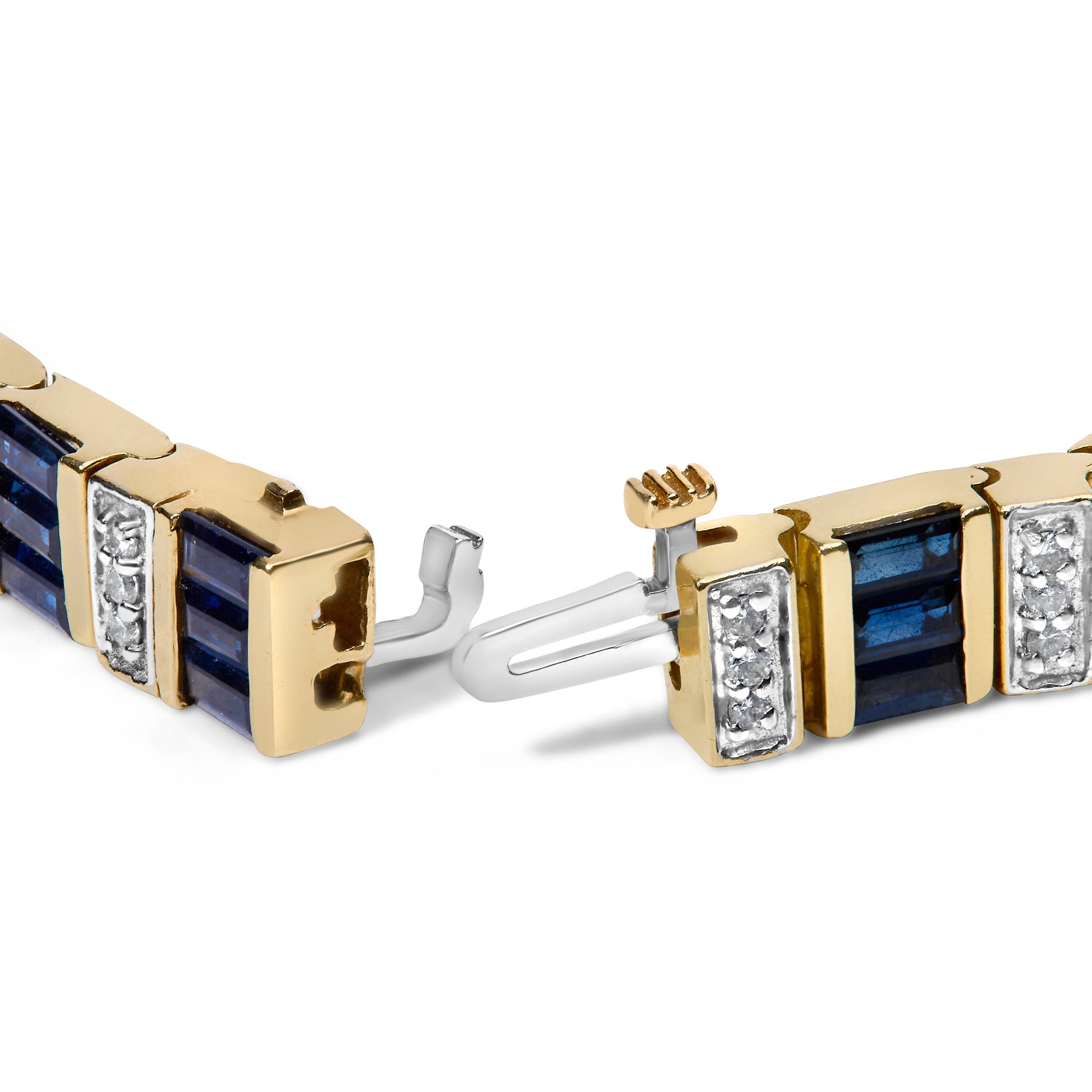 14K Yellow Gold 2/5 Cttw Diamond & 8.0 Cttw Baguette Cut Blue Sapphire Alternating Link Bracelet (G-H Color, VS1-VS2 Clarity) - 7" Inches Bids.com