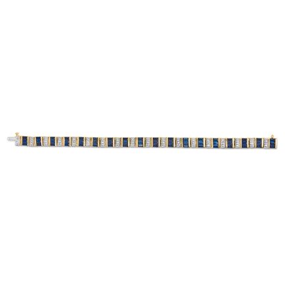 14K Yellow Gold 2/5 Cttw Diamond & 8.0 Cttw Baguette Cut Blue Sapphire Alternating Link Bracelet (G-H Color, VS1-VS2 Clarity) - 7" Inches Bids.com