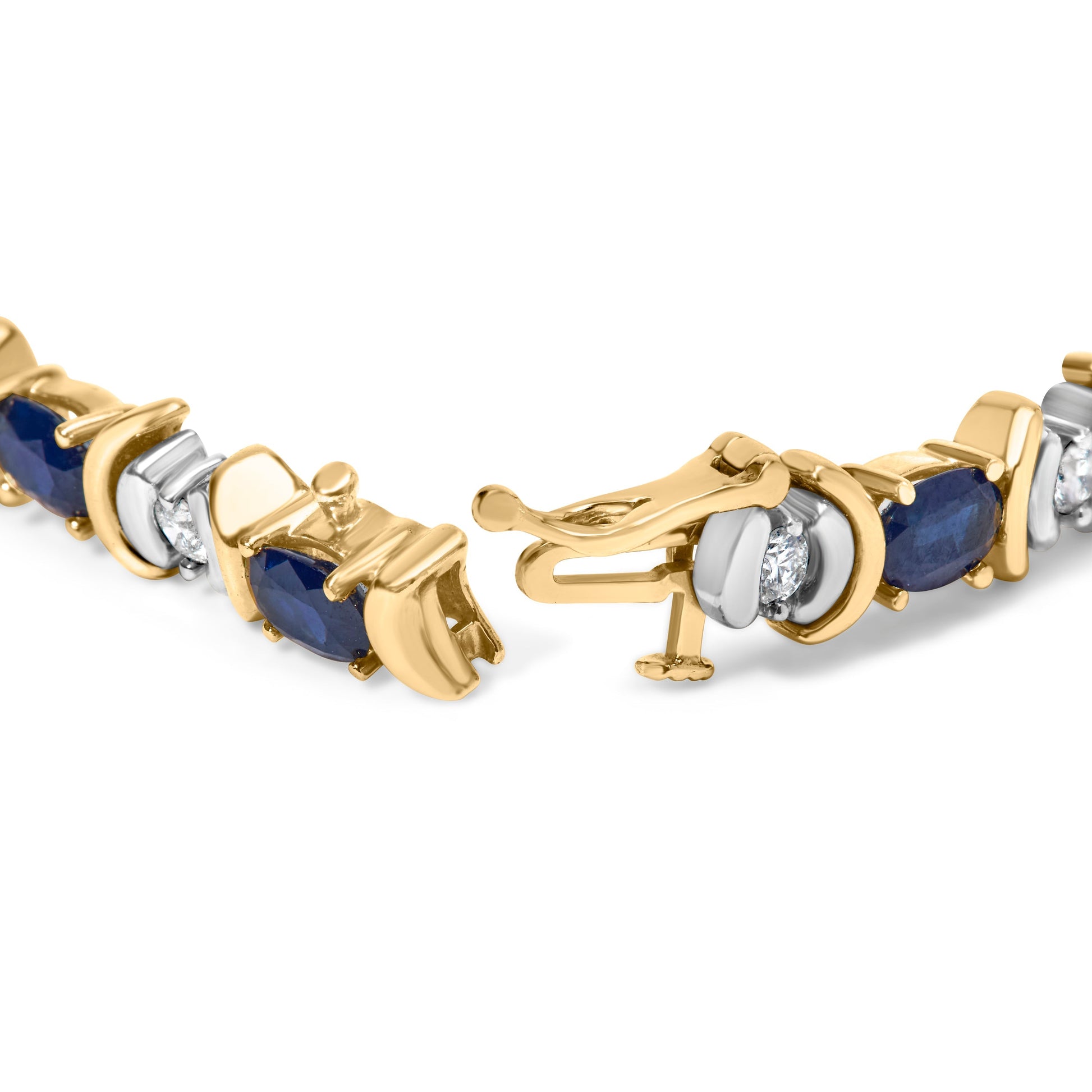 14K Yellow Gold 1.00 Cttw Alternating  Diamond and 6 1/2 Cttw Oval Blue Sapphire Link Bracelet (H-I Color, SI1-SI2 Clarity) - 7" Inches Bids.com