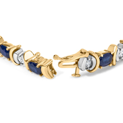 14K Yellow Gold 1.00 Cttw Alternating  Diamond and 6 1/2 Cttw Oval Blue Sapphire Link Bracelet (H-I Color, SI1-SI2 Clarity) - 7" Inches Bids.com