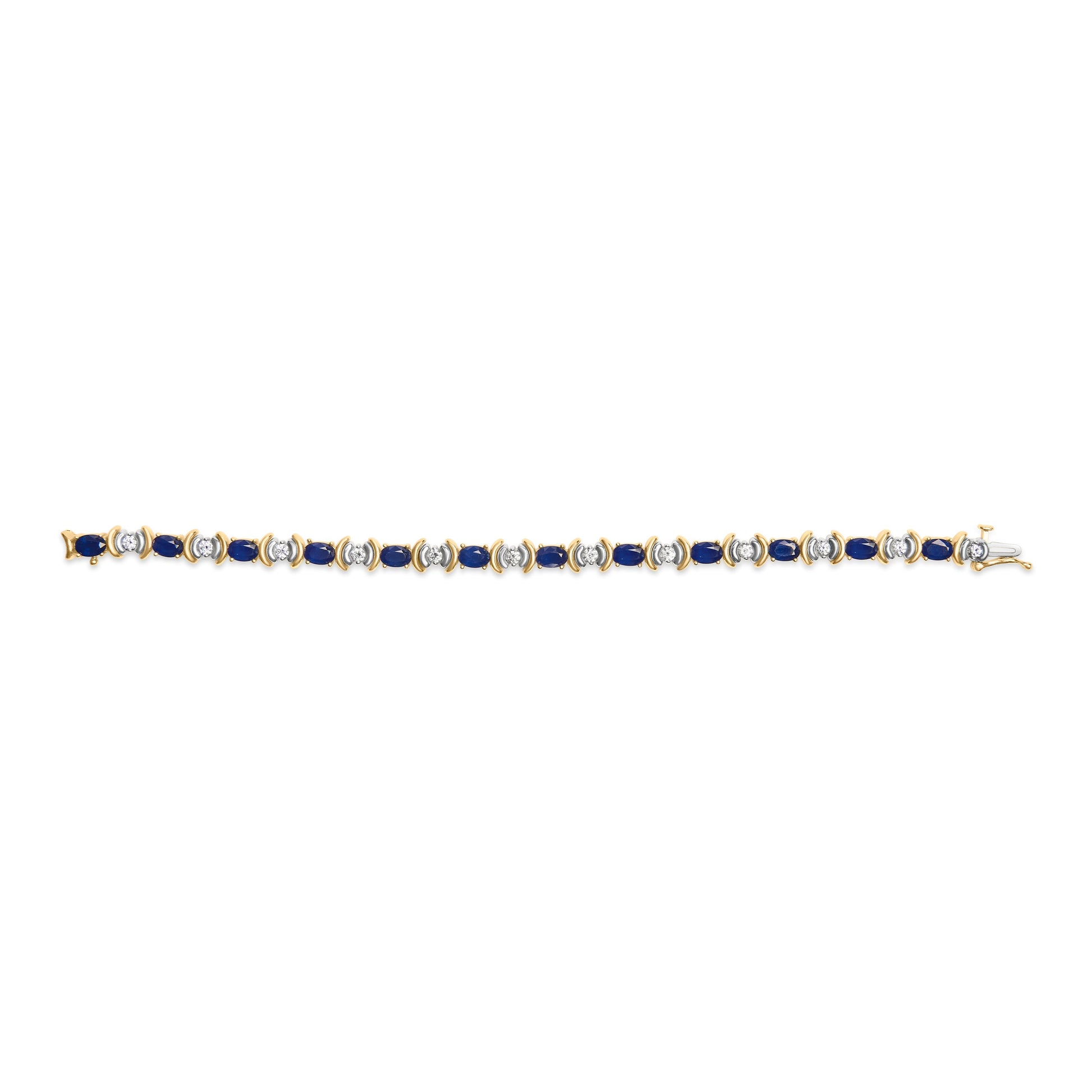 14K Yellow Gold 1.00 Cttw Alternating  Diamond and 6 1/2 Cttw Oval Blue Sapphire Link Bracelet (H-I Color, SI1-SI2 Clarity) - 7" Inches Bids.com