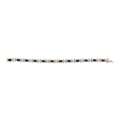 14K Yellow Gold 1.00 Cttw Alternating  Diamond and 6 1/2 Cttw Oval Blue Sapphire Link Bracelet (H-I Color, SI1-SI2 Clarity) - 7" Inches Bids.com