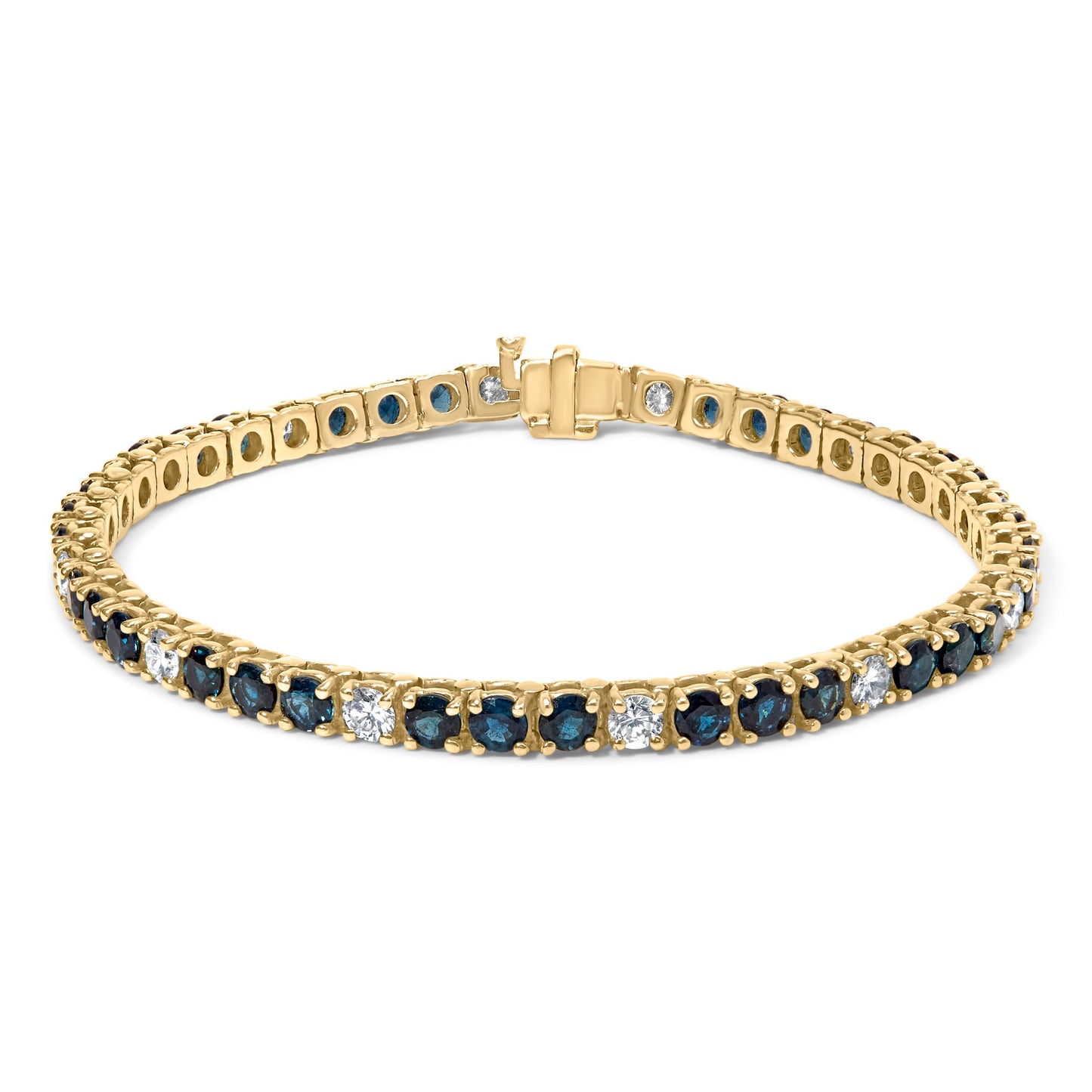 18K Yellow Gold Alternating 1 1/5 Cttw Diamond and 3X3 MM Blue Sapphire Tennis Bracelet (G-H Color, VS1-VS2 Clarity) - 7" Inches Bids.com