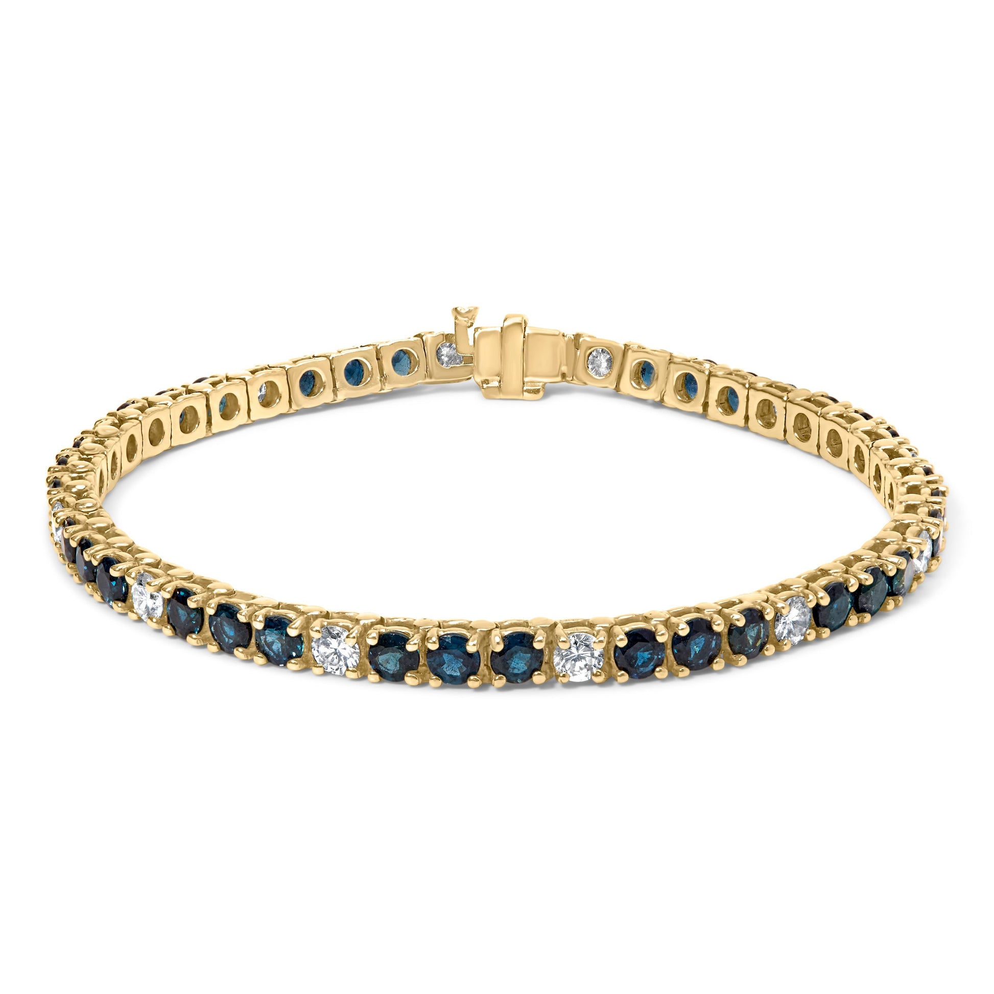 18K Yellow Gold Alternating 1 1/5 Cttw Diamond and 3X3 MM Blue Sapphire Tennis Bracelet (G-H Color, VS1-VS2 Clarity) - 7" Inches Bids.com