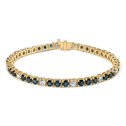 18K Yellow Gold Alternating 1 1/5 Cttw Diamond and 3X3 MM Blue Sapphire Tennis Bracelet (G-H Color, VS1-VS2 Clarity) - 7" Inches Bids.com