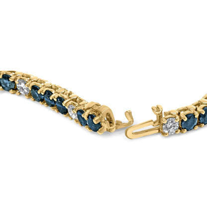 18K Yellow Gold Alternating 1 1/5 Cttw Diamond and 3X3 MM Blue Sapphire Tennis Bracelet (G-H Color, VS1-VS2 Clarity) - 7" Inches Bids.com