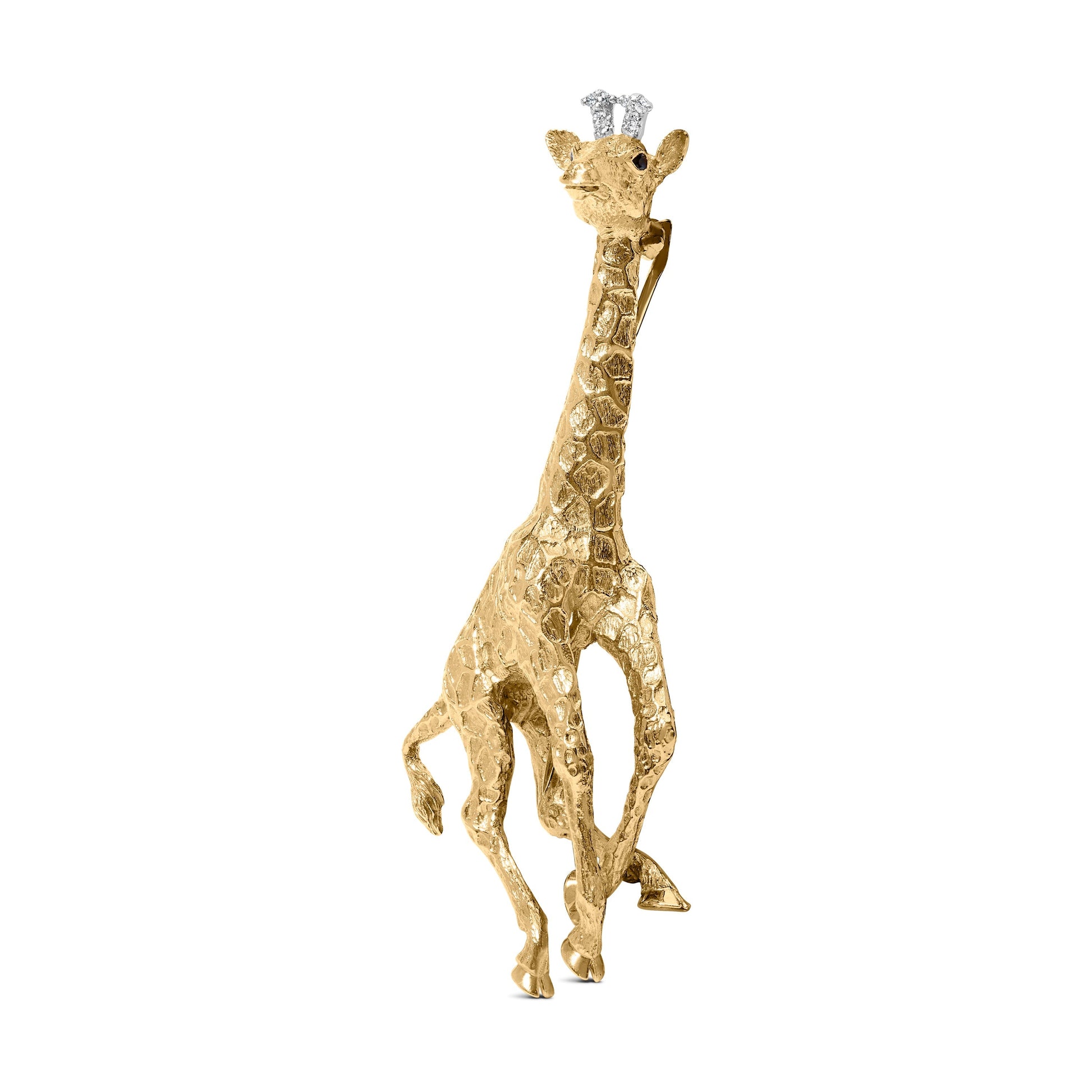 18K Yellow Gold Diamond Accent and Blue Sapphire Giraffe Pin Brooch (G-H Color, VS2-SI1 Clarity) Bids.com