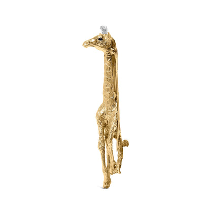 18K Yellow Gold Diamond Accent and Blue Sapphire Giraffe Pin Brooch (G-H Color, VS2-SI1 Clarity) Bids.com