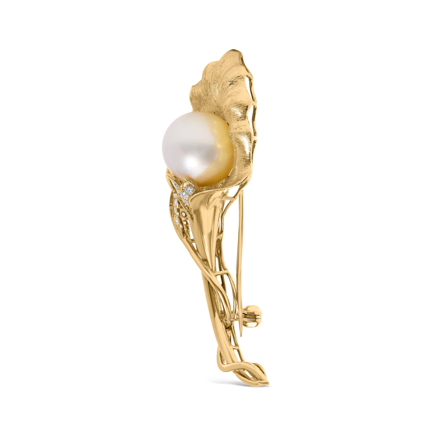 18K Yellow Gold 2/5 Cttw Diamond and 12MM Cultured South Sea Pearl Flower Pin Brooch (G-H Color, VS1-VS2 Clarity) Bids.com