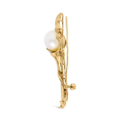 18K Yellow Gold 2/5 Cttw Diamond and 12MM Cultured South Sea Pearl Flower Pin Brooch (G-H Color, VS1-VS2 Clarity) Bids.com