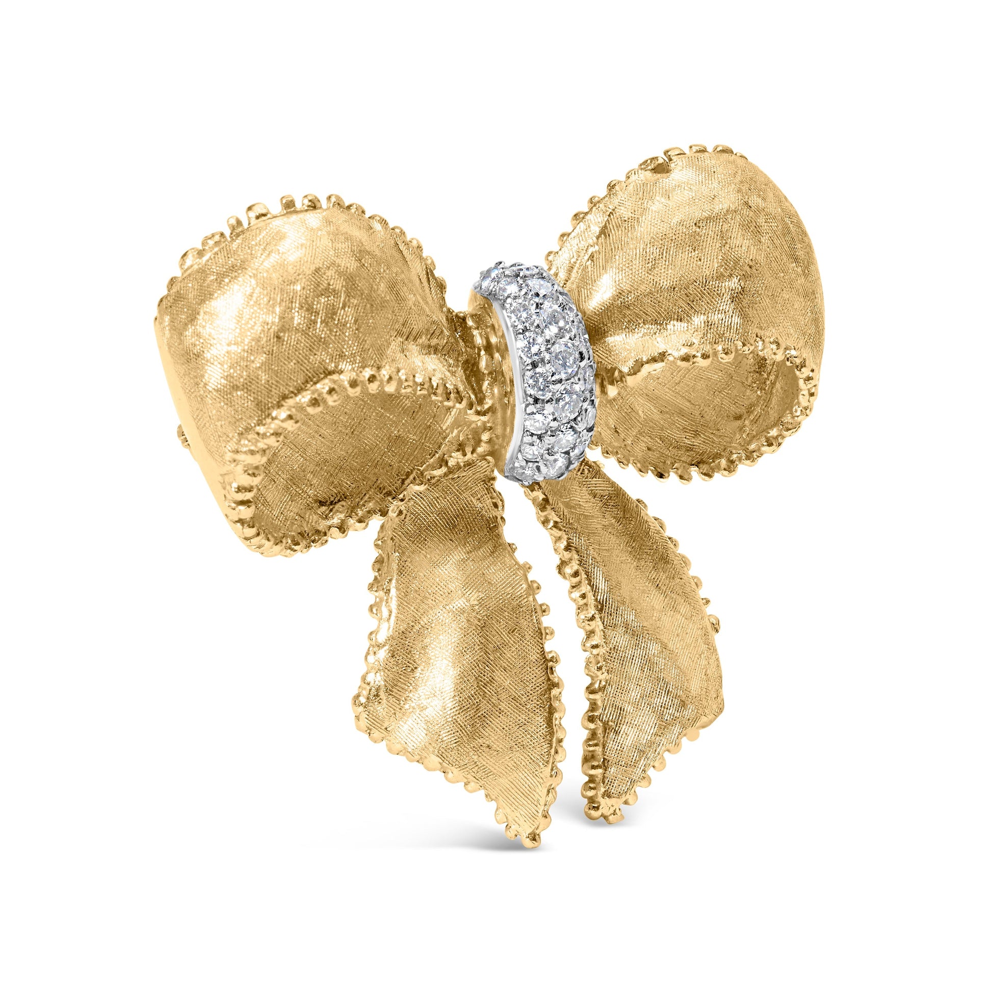 18K Yellow Gold and 3/5 Cttw Diamond Bow Pin Brooch (G-H Color, VS1-VS2 Clarity) Bids.com