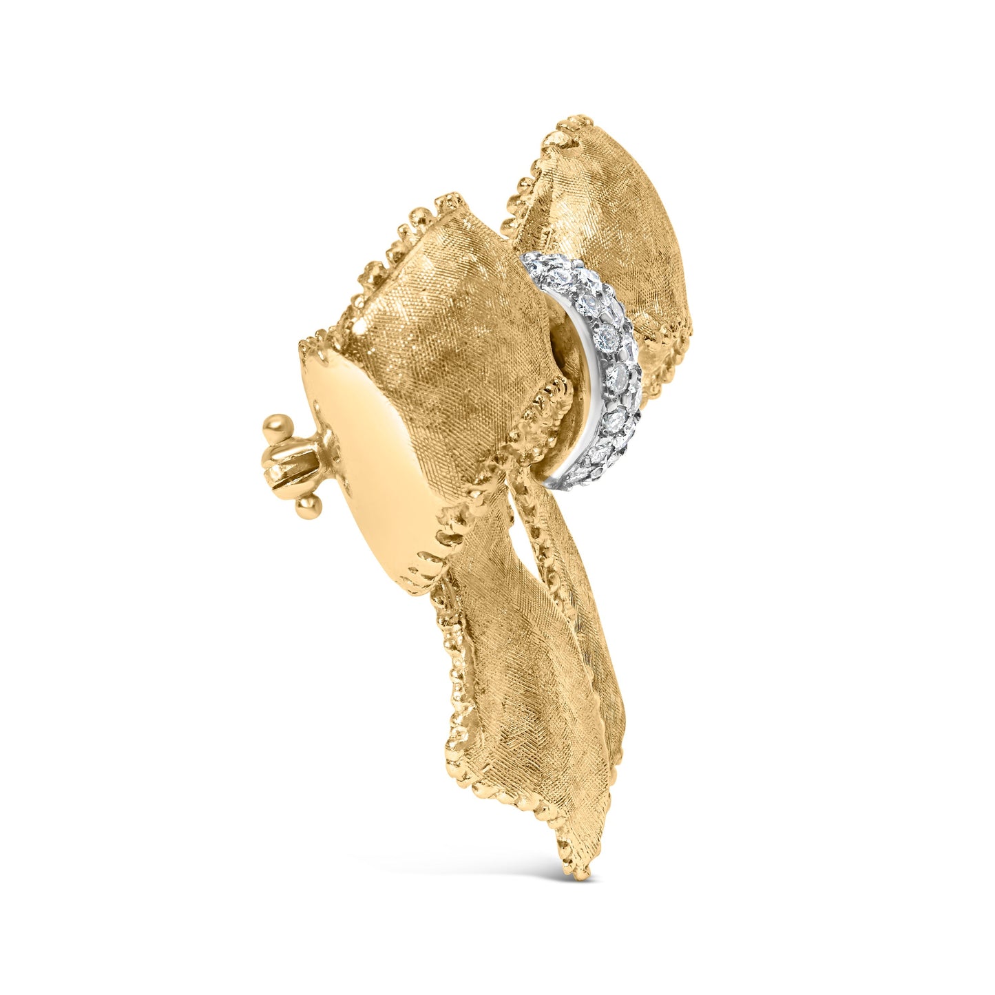 18K Yellow Gold and 3/5 Cttw Diamond Bow Pin Brooch (G-H Color, VS1-VS2 Clarity) Bids.com
