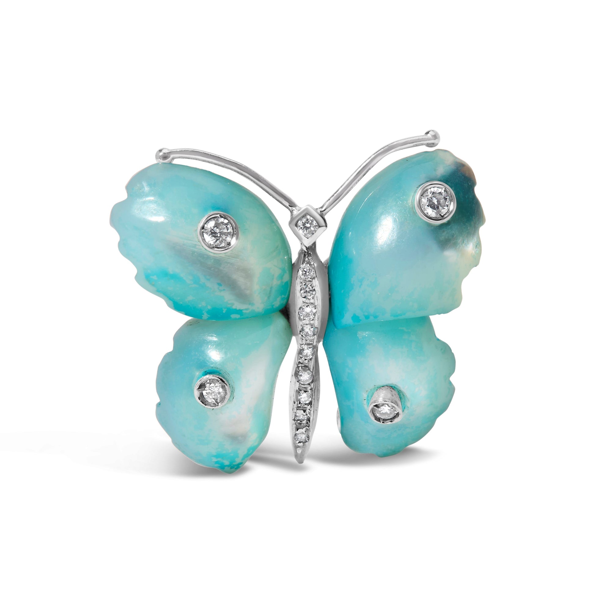 18K White Gold Blue Mother of Pearl and Diamond Accent Butterfly Pin Brooch (F-G Color, VS1-VS2 Clarity) Bids.com
