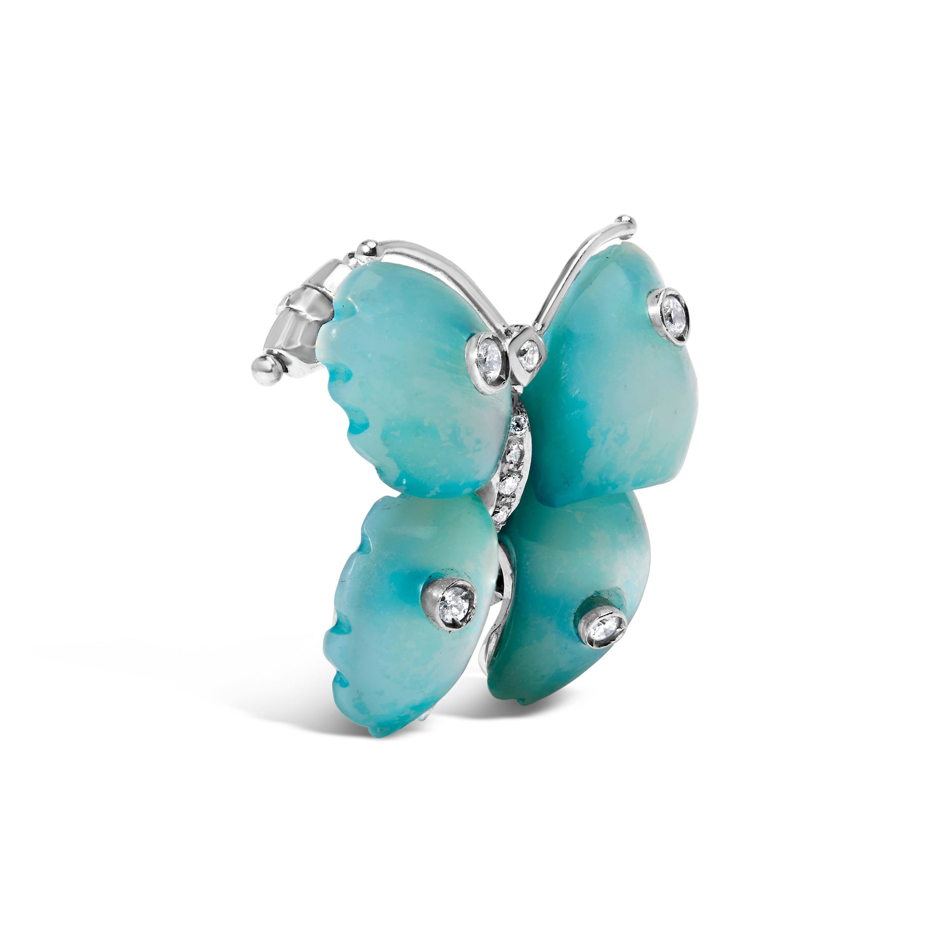 18K White Gold Blue Mother of Pearl and Diamond Accent Butterfly Pin Brooch (F-G Color, VS1-VS2 Clarity) Bids.com