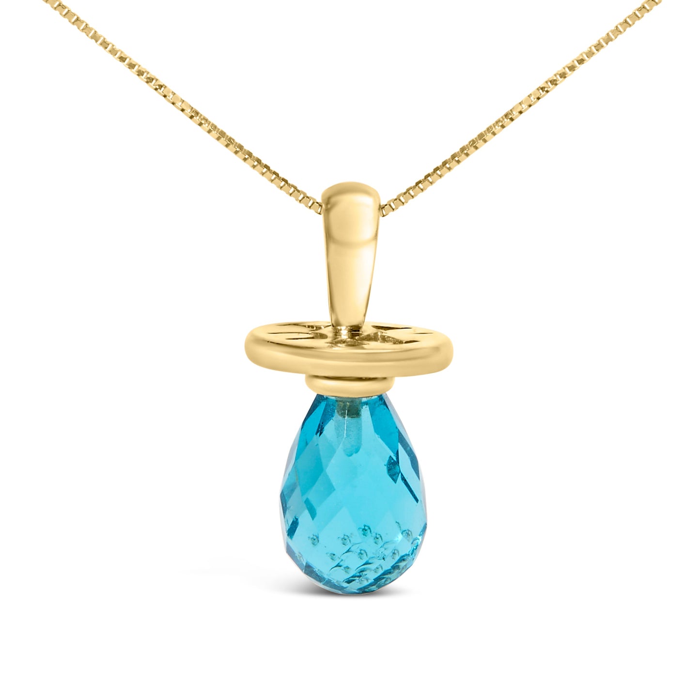 14K Yellow Gold and Blue Quartz Pacifier Pendant Necklace - 18" Inches Bids.com