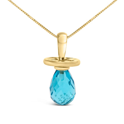 14K Yellow Gold and Blue Quartz Pacifier Pendant Necklace - 18" Inches Bids.com