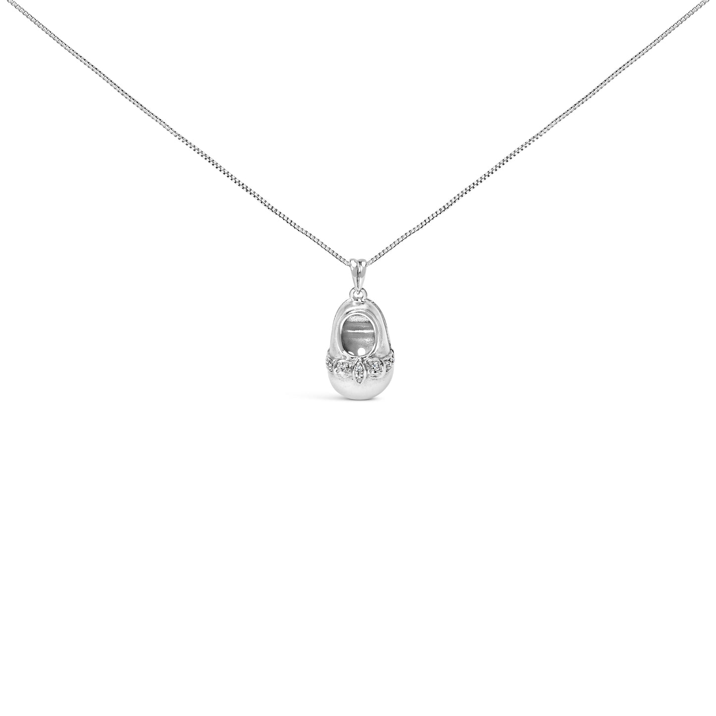 14K White Gold Diamond Accent Baby Shoe with Bow Pendant 18" Necklace (G-H Color, SI1-SI2 Clarity) Bids.com