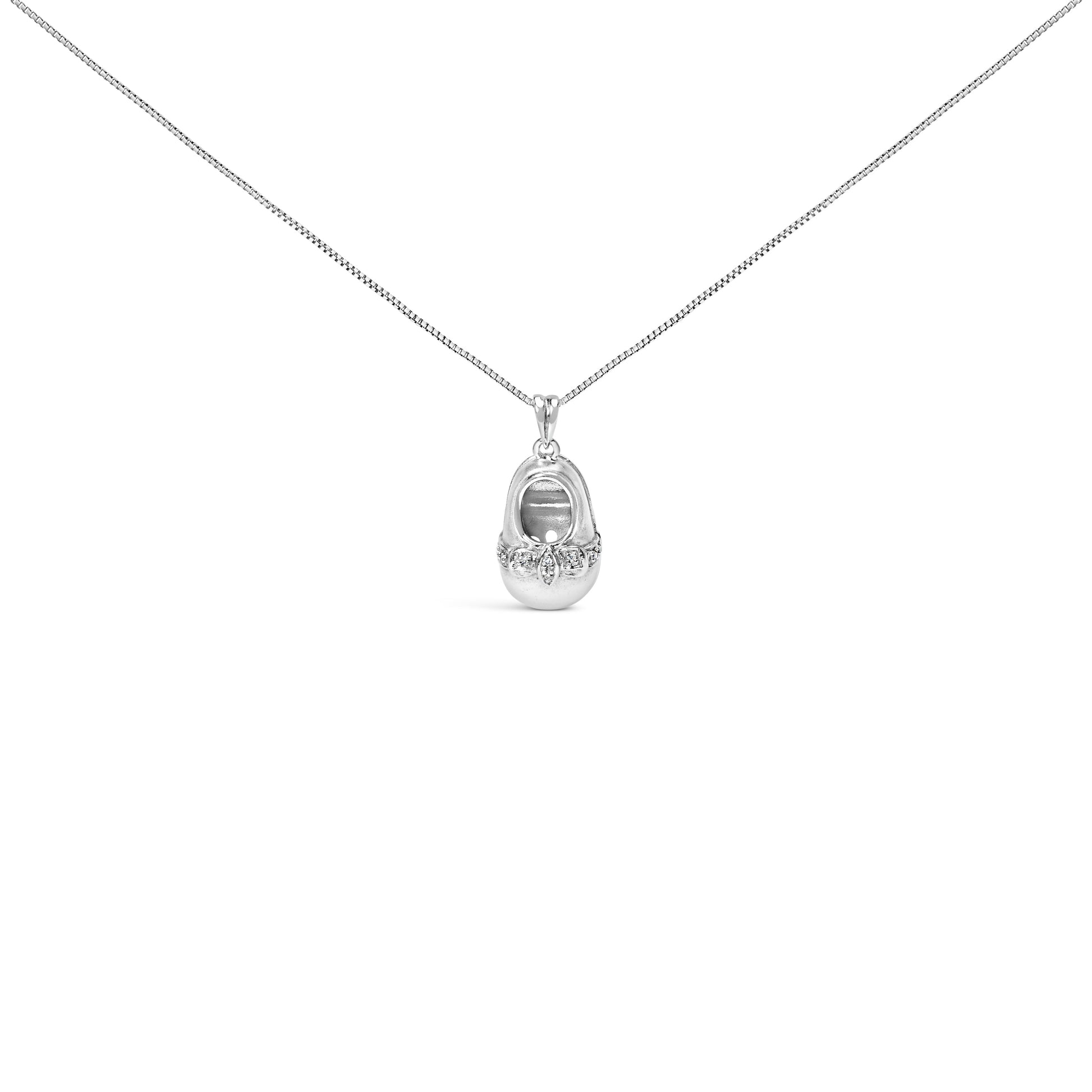 14K White Gold Diamond Accent Baby Shoe with Bow Pendant 18" Necklace (G-H Color, SI1-SI2 Clarity) Bids.com