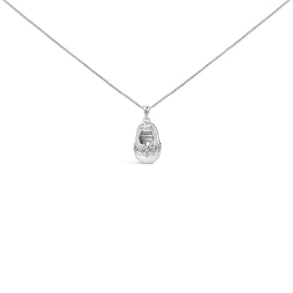 14K White Gold Diamond Accent Baby Shoe with Bow Pendant 18" Necklace (G-H Color, SI1-SI2 Clarity) Bids.com