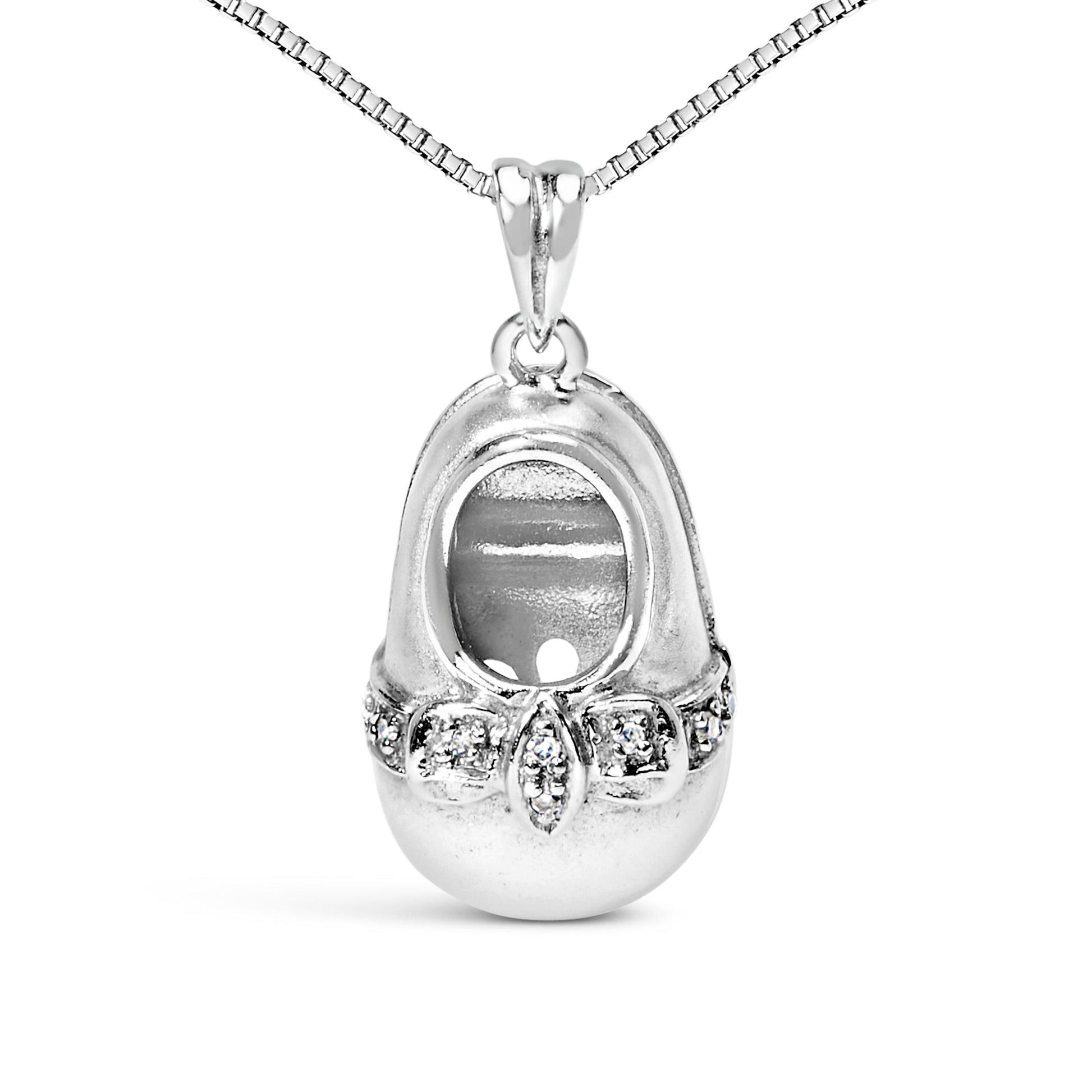 14K White Gold Diamond Accent Baby Shoe with Bow Pendant 18" Necklace (G-H Color, SI1-SI2 Clarity) Bids.com
