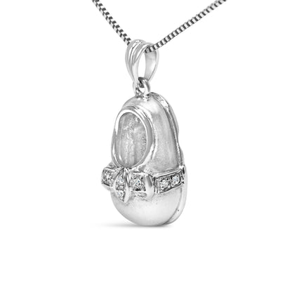 14K White Gold Diamond Accent Baby Shoe with Bow Pendant 18" Necklace (G-H Color, SI1-SI2 Clarity) Bids.com