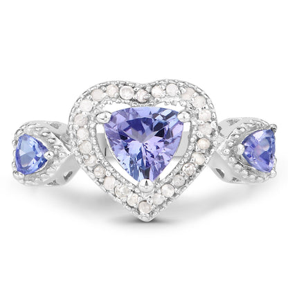 1.09 Carat Genuine Tanzanite and White Diamond .925 Sterling Silver Ring Bids.com