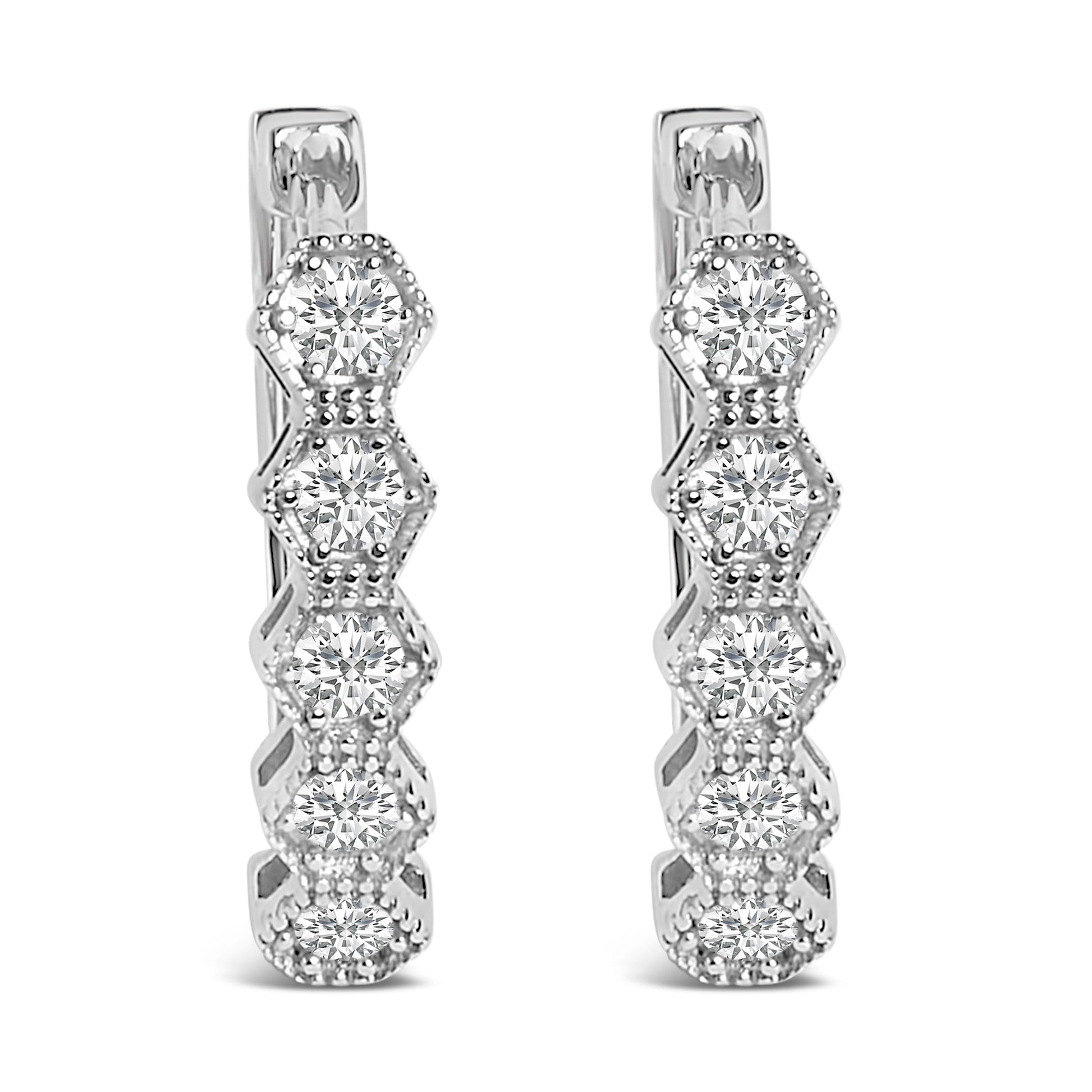 14K Gold 1/2 Cttw Diamond Earring Zig-Zagging Geometric Hoop Earrings (G-H Color, SI1-SI2) Bids.com