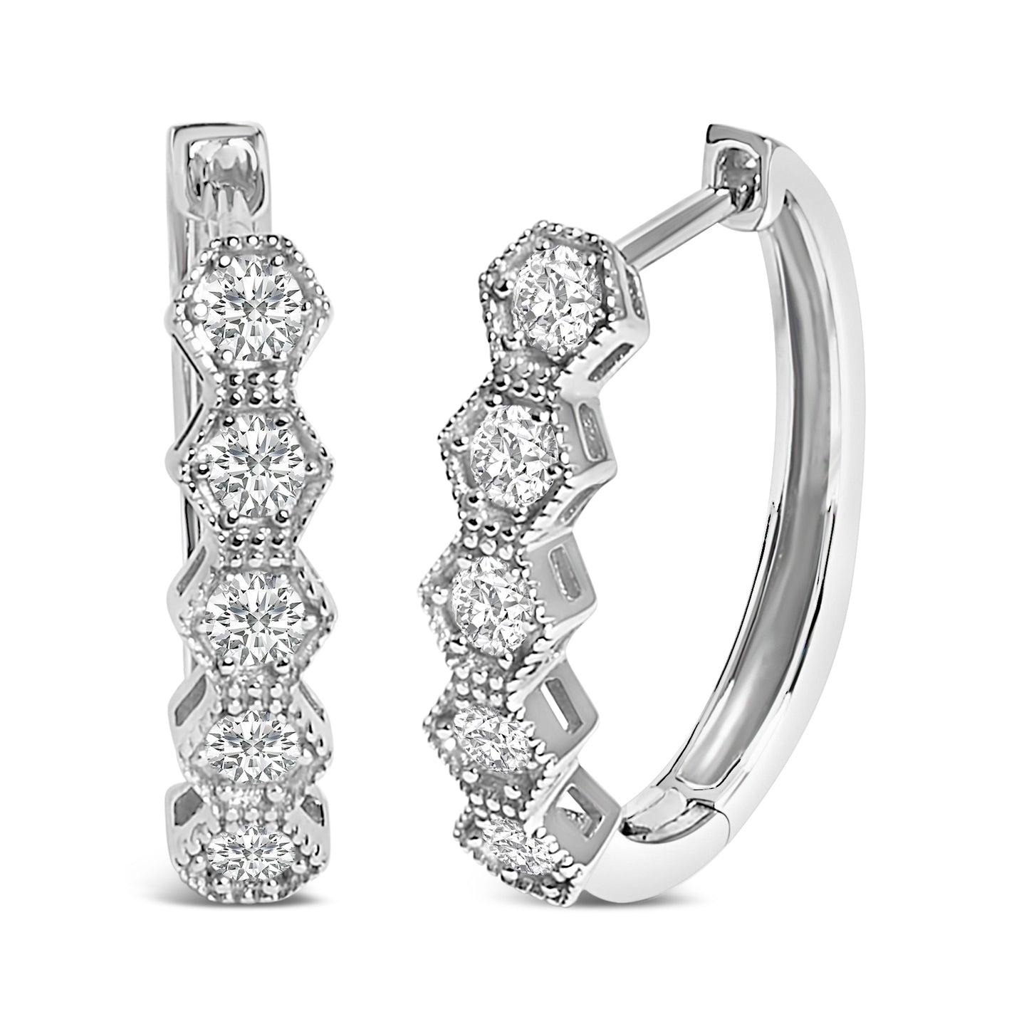 14K Gold 1/2 Cttw Diamond Earring Zig-Zagging Geometric Hoop Earrings (G-H Color, SI1-SI2) Bids.com