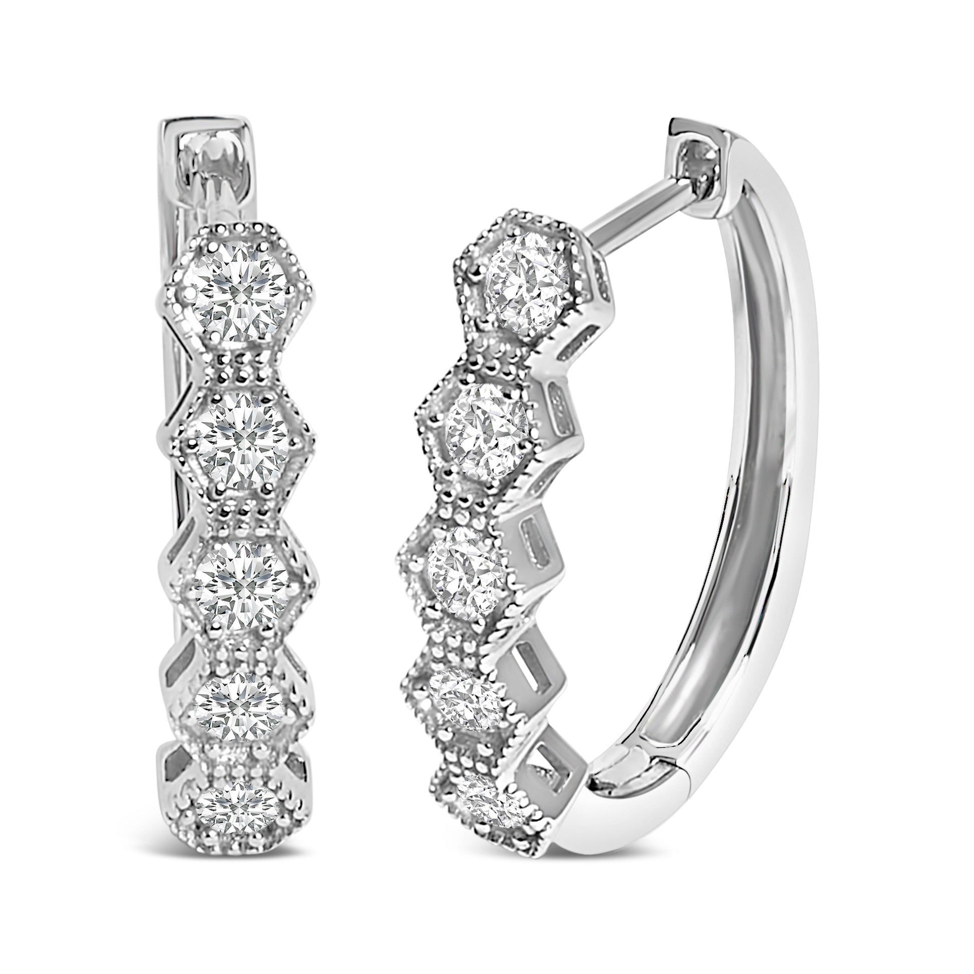14K Gold 1/2 Cttw Diamond Earring Zig-Zagging Geometric Hoop Earrings (G-H Color, SI1-SI2) Bids.com