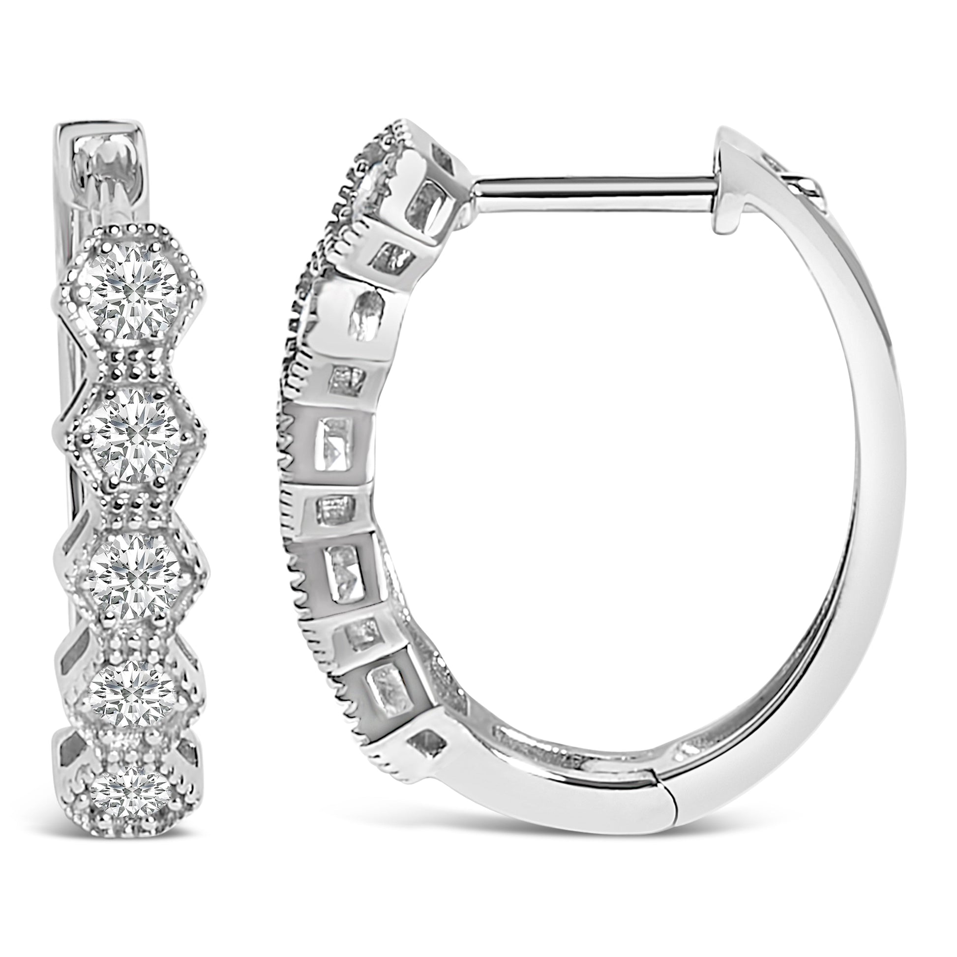 14K Gold 1/2 Cttw Diamond Earring Zig-Zagging Geometric Hoop Earrings (G-H Color, SI1-SI2) Bids.com