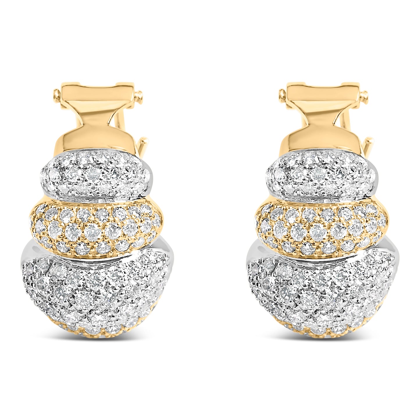 18K Two-Toned Gold 5.00 Cttw Diamond Three-tier Domed Button Omega Back Earrings (G-H Color, VS2-SI1 Clarity) Bids.com