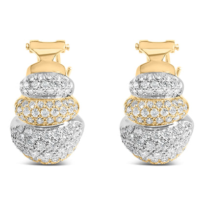 18K Two-Toned Gold 5.00 Cttw Diamond Three-tier Domed Button Omega Back Earrings (G-H Color, VS2-SI1 Clarity) Bids.com