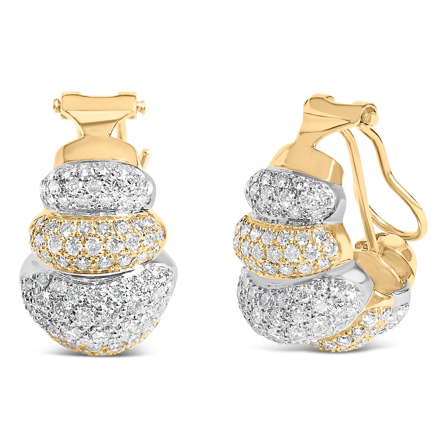 18K Two-Toned Gold 5.00 Cttw Diamond Three-tier Domed Button Omega Back Earrings (G-H Color, VS2-SI1 Clarity) Bids.com