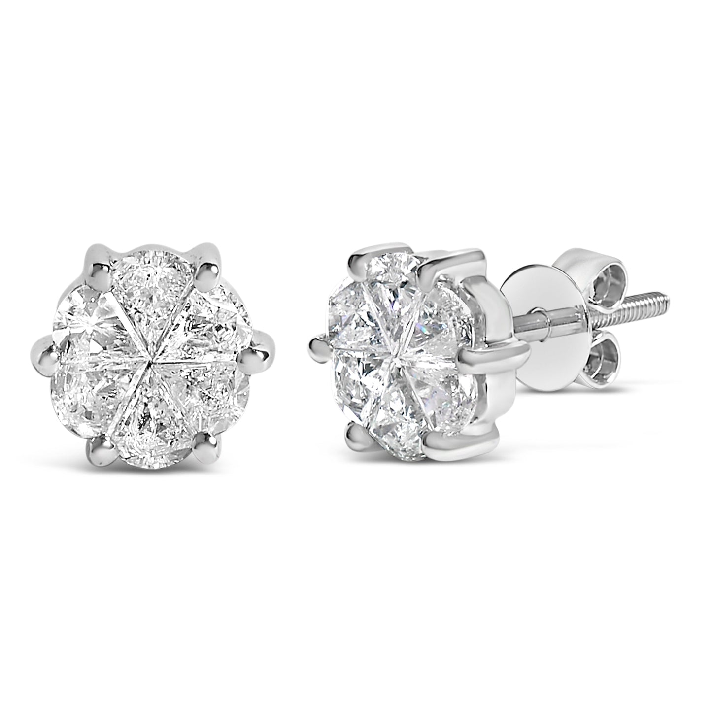 14K White Gold 1.00 Cttw Pie Cut Diamond Solitaire Style Stud Earring (H-I Color, SI1-SI2 Clarity) Bids.com