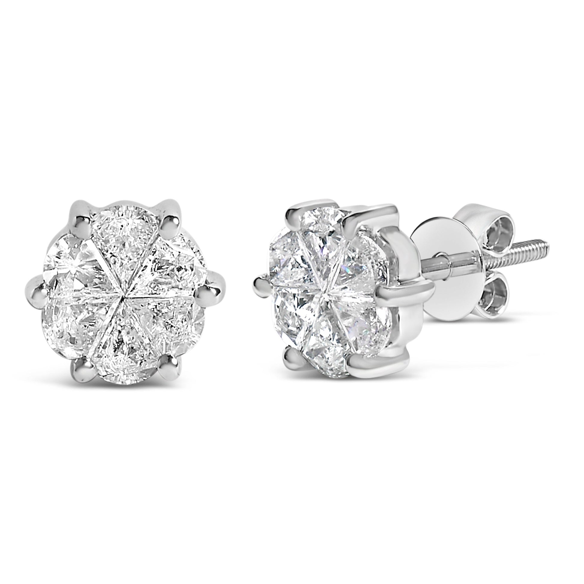 14K White Gold 1.00 Cttw Pie Cut Diamond Solitaire Style Stud Earring (H-I Color, SI1-SI2 Clarity) Bids.com