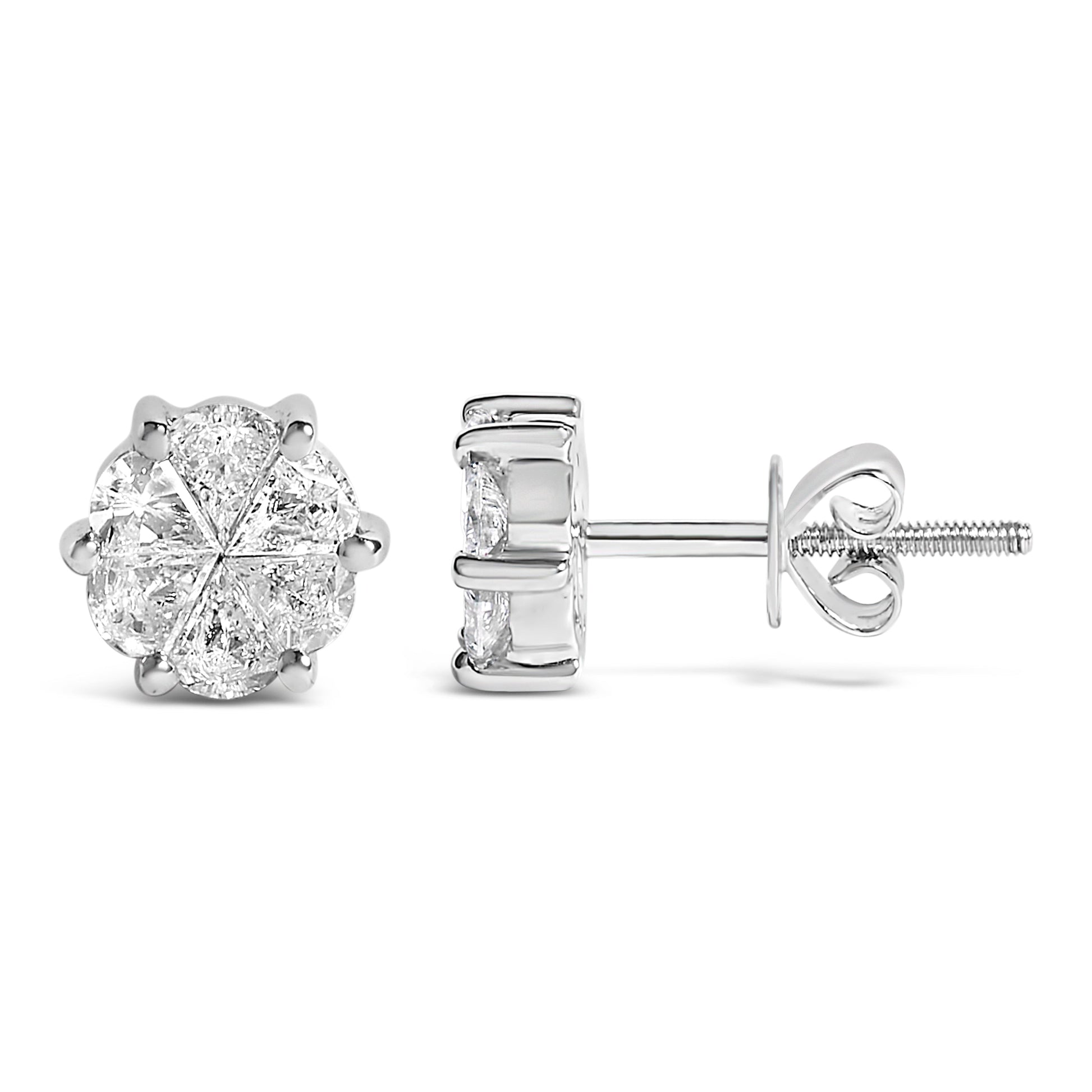 14K White Gold 1.00 Cttw Pie Cut Diamond Solitaire Style Stud Earring (H-I Color, SI1-SI2 Clarity) Bids.com
