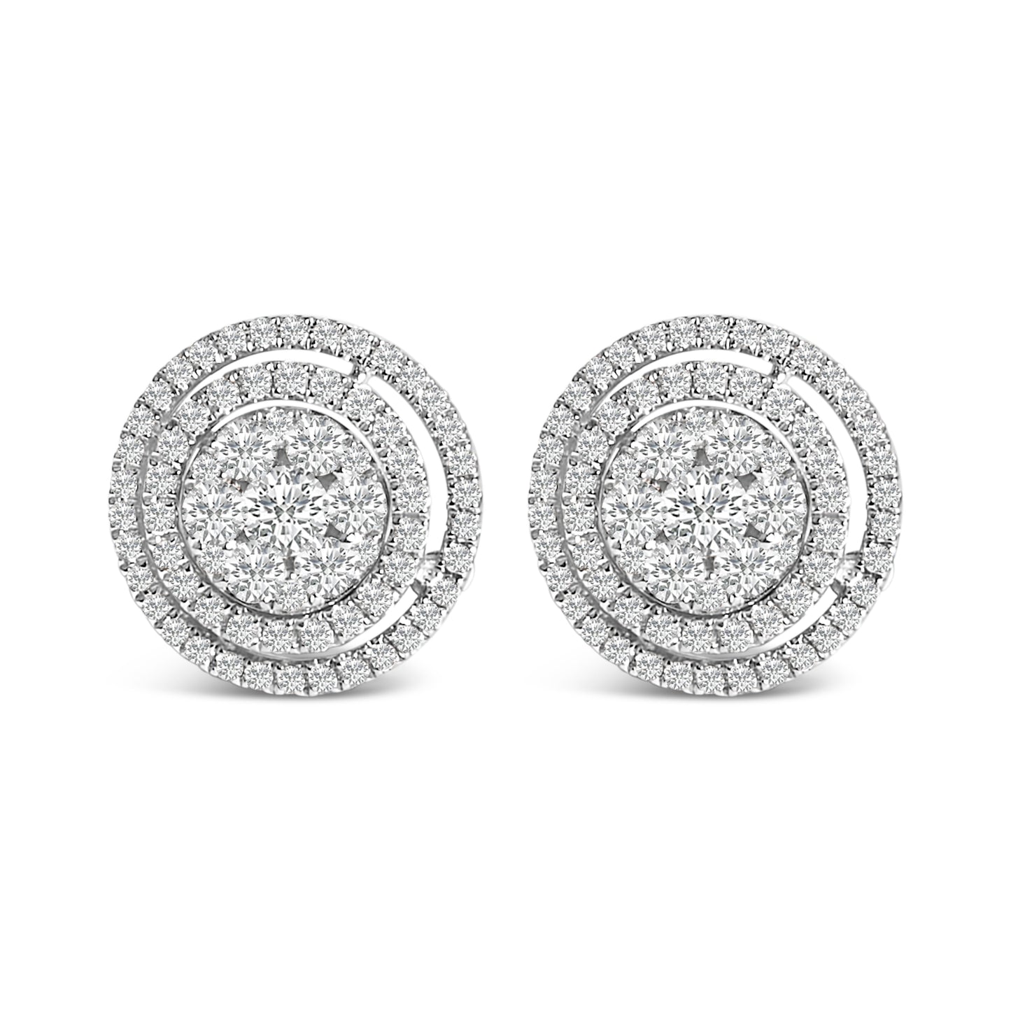 14K Gold 1 3/8 Cttw Diamond Cluster and Double Halo Stud Earring (G-H Color, SI1-SI2 Clarity) Bids.com
