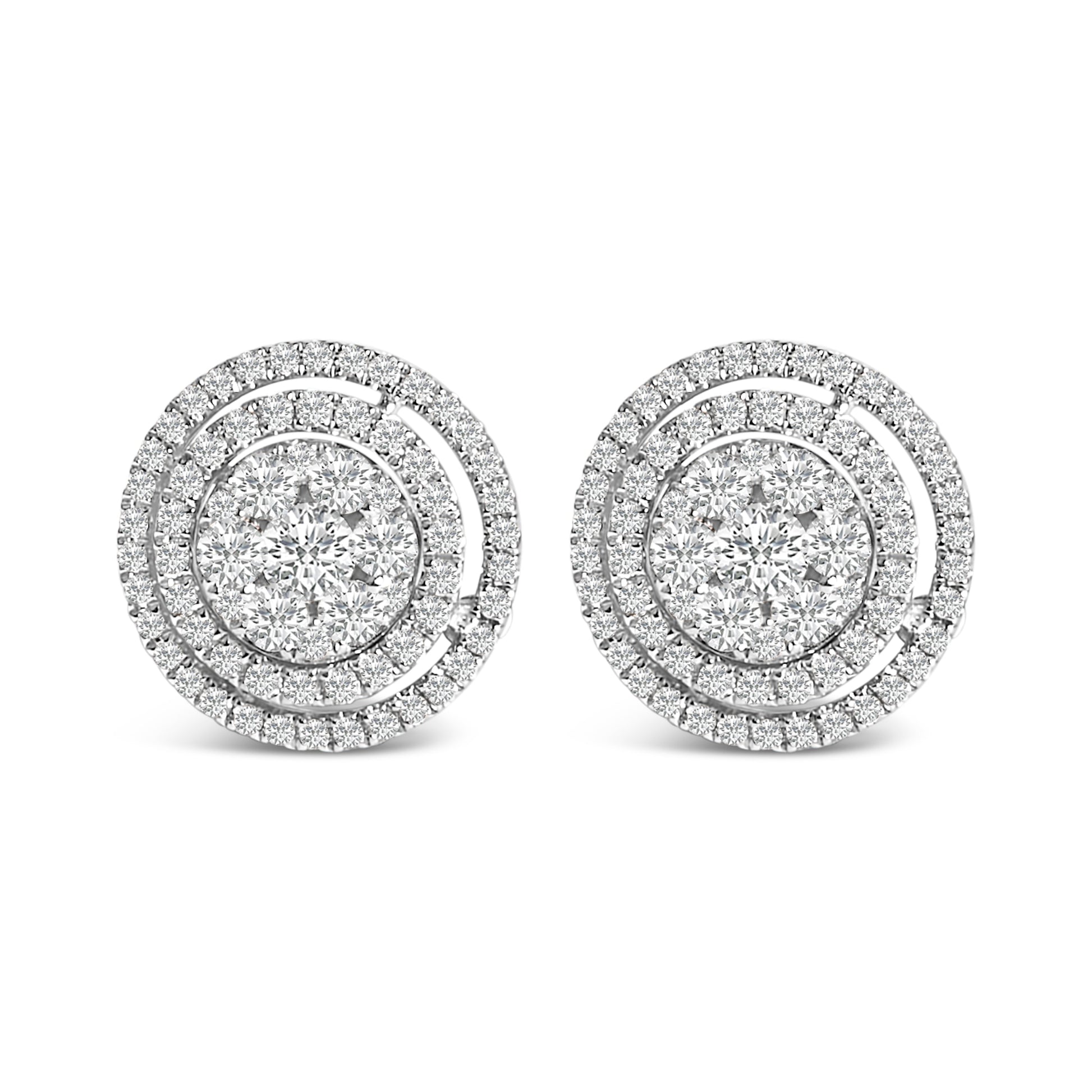 14K Gold 1 3/8 Cttw Diamond Cluster and Double Halo Stud Earring (G-H Color, SI1-SI2 Clarity) Bids.com