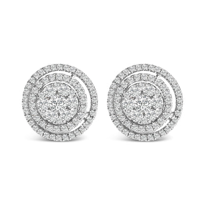 14K Gold 1 3/8 Cttw Diamond Cluster and Double Halo Stud Earring (G-H Color, SI1-SI2 Clarity) Bids.com