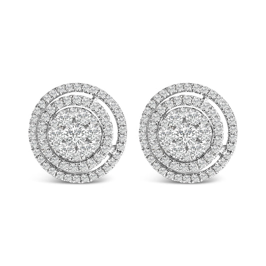 14K Gold 1 3/8 Cttw Diamond Cluster and Double Halo Stud Earring (G-H Color, SI1-SI2 Clarity) Bids.com
