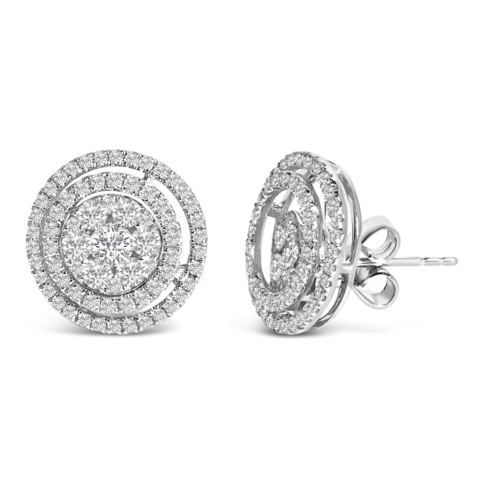 14K Gold 1 3/8 Cttw Diamond Cluster and Double Halo Stud Earring (G-H Color, SI1-SI2 Clarity) Bids.com