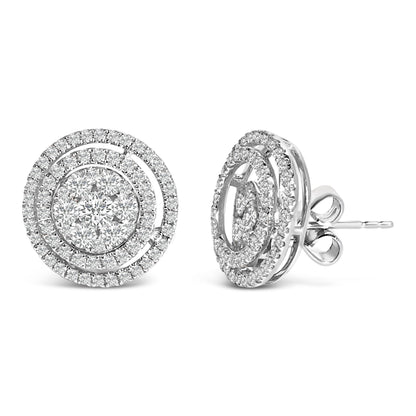 14K Gold 1 3/8 Cttw Diamond Cluster and Double Halo Stud Earring (G-H Color, SI1-SI2 Clarity) Bids.com