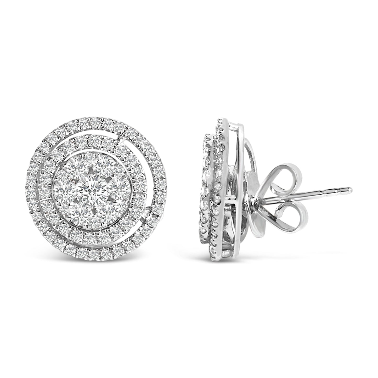 14K Gold 1 3/8 Cttw Diamond Cluster and Double Halo Stud Earring (G-H Color, SI1-SI2 Clarity) Bids.com