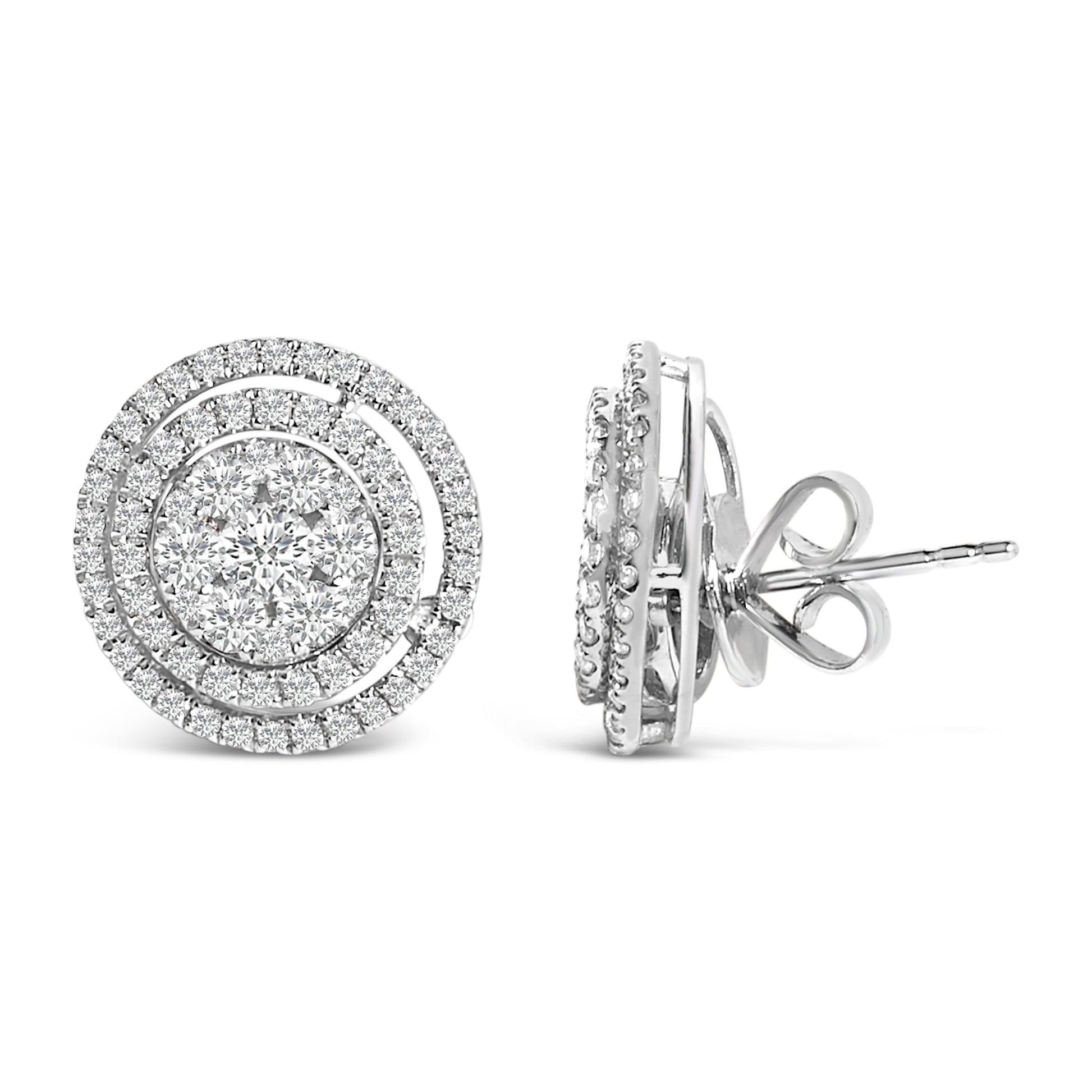 14K Gold 1 3/8 Cttw Diamond Cluster and Double Halo Stud Earring (G-H Color, SI1-SI2 Clarity) Bids.com
