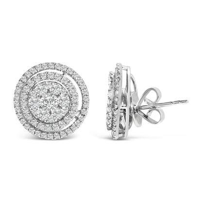 14K Gold 1 3/8 Cttw Diamond Cluster and Double Halo Stud Earring (G-H Color, SI1-SI2 Clarity) Bids.com