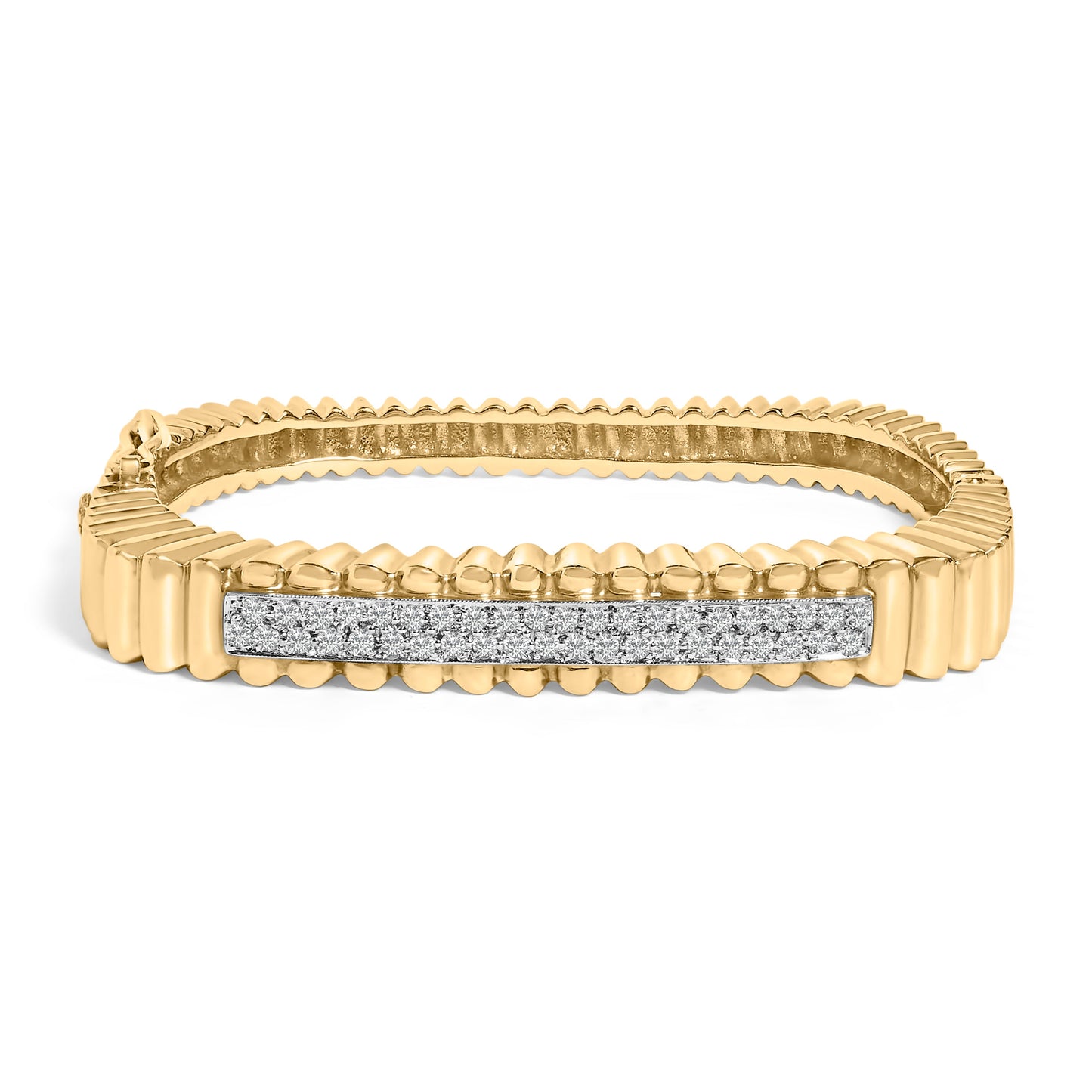 14K Yellow Gold 1 1/4 Cttw Diamond Ribbed Rounded Rectangle Bangle Bracelet (G-H Color, VS2-SI1 Clarity) - 7.75" Inches Bids.com