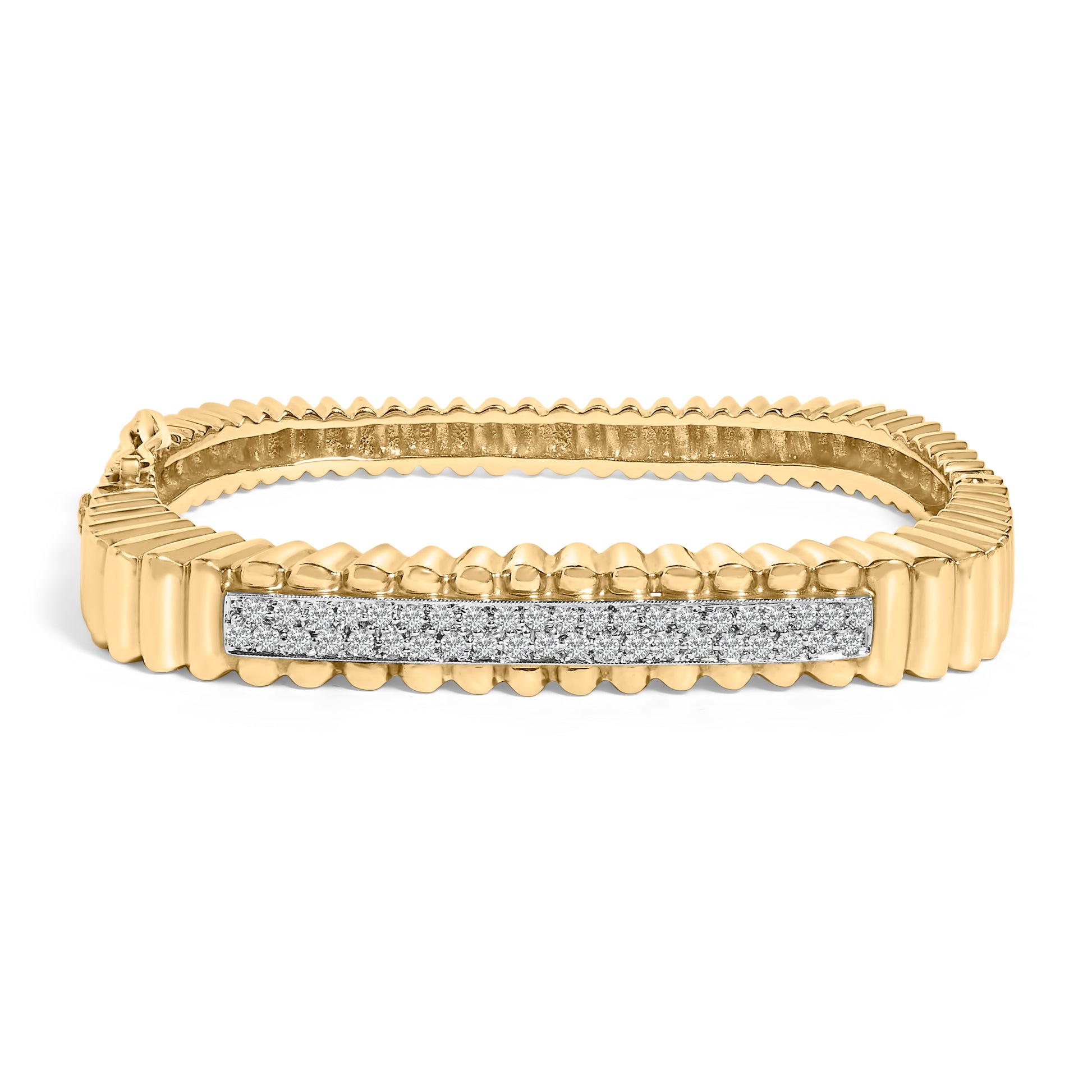14K Yellow Gold 1 1/4 Cttw Diamond Ribbed Rounded Rectangle Bangle Bracelet (G-H Color, VS2-SI1 Clarity) - 7.75" Inches Bids.com