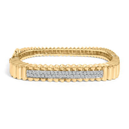 14K Yellow Gold 1 1/4 Cttw Diamond Ribbed Rounded Rectangle Bangle Bracelet (G-H Color, VS2-SI1 Clarity) - 7.75" Inches Bids.com