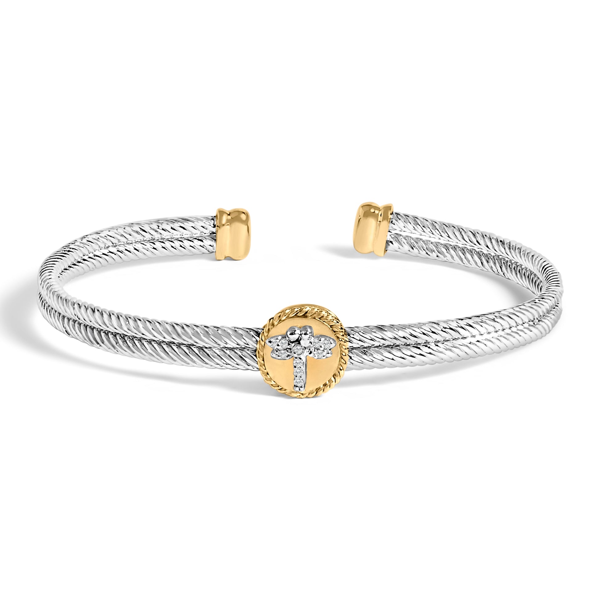 18K Yellow Gold Plated .925 Sterling Silver Diamond Accent Dragonfly Medallion Bangle Bracelet (I-J Color, SI1-SI2 Clarity) - 7.75 Inches Bids.com