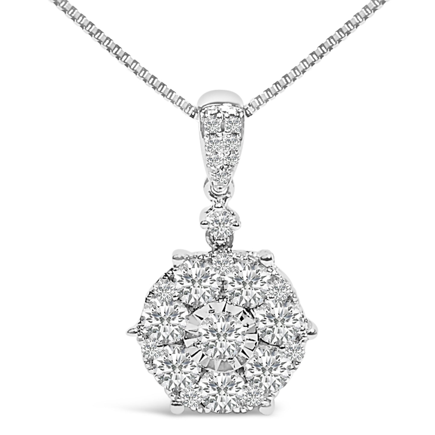 14K White Gold 1 1/5 Cttw Diamond Composite Cluster Pendant Necklace (F-G Color, VS2-SI1 Clarity) - 18" Inches Bids.com